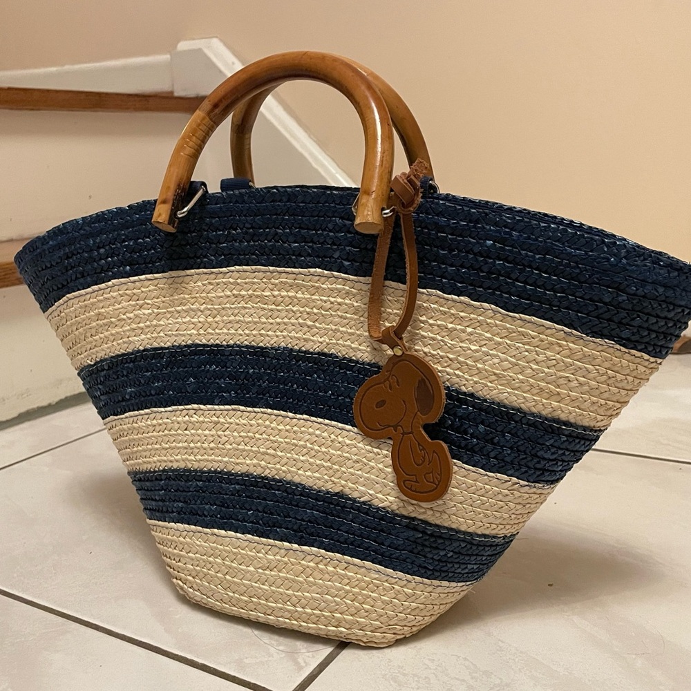 NEW Snoopy Japan blue/white striped woven hand bag